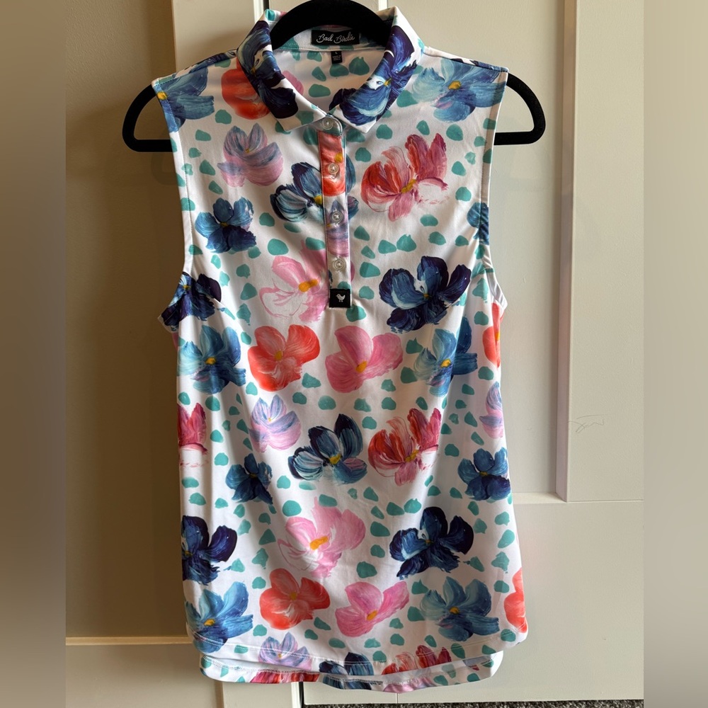 Bad Birdie White and Pink Golf Polo